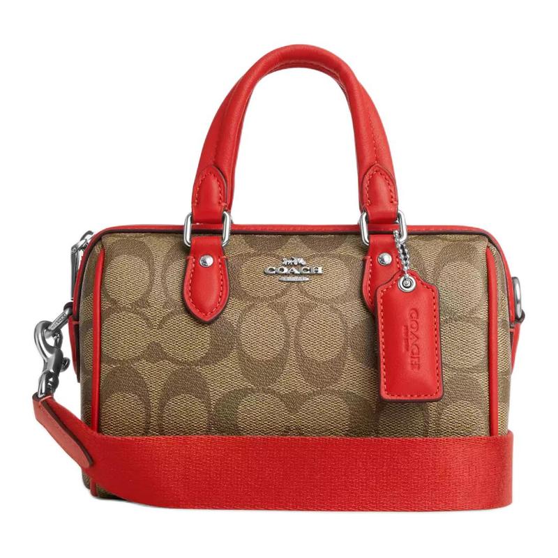 

COACH handbag Rowan 17 Classic Presbyopia Zipper Closure Signature Coated Canvas and Smooth Leather Handheld Shoulder Crossbody Bag Small Women s срібний