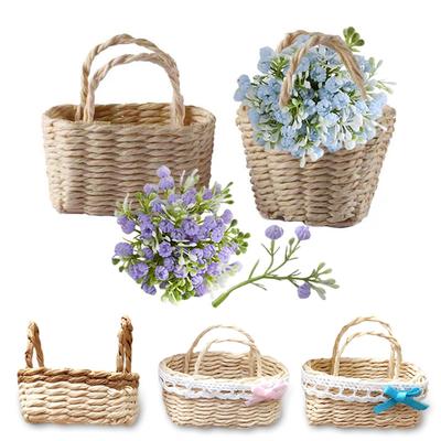 Mini Miniature Dollhouse Bouquet Basket Handmade Fashion Hand Woven Basket Diy Paper Vine Basket For Bjd Dolls/For Ob11 Dolls