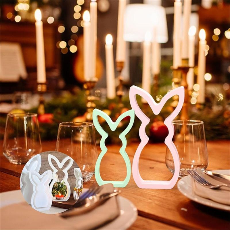 Easter Hare Silicone Candle Molds Heat Resistant for Epoxy Resin Making Candle Soap Tealight Stand Festival Decoration
