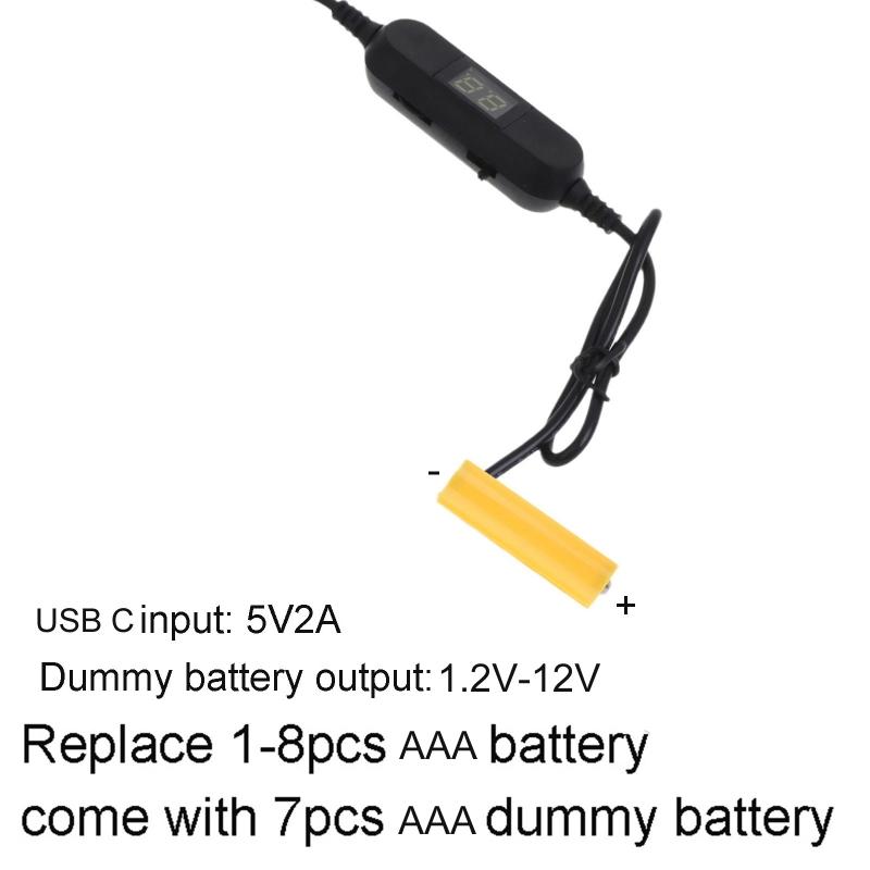 Type C 5V3A to 1.5V-12V LR3 AAA Dummy Battery Power Cable for Radios LED Light Toy Keyboard Replaces AAABatteries