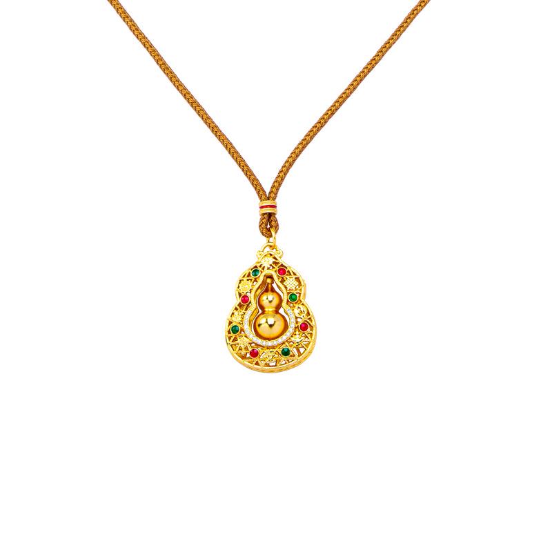 Vietnamese Gold Filigree Gourd Necklace: Rotatable, Long-Lasting, Trendy Retro Pendant