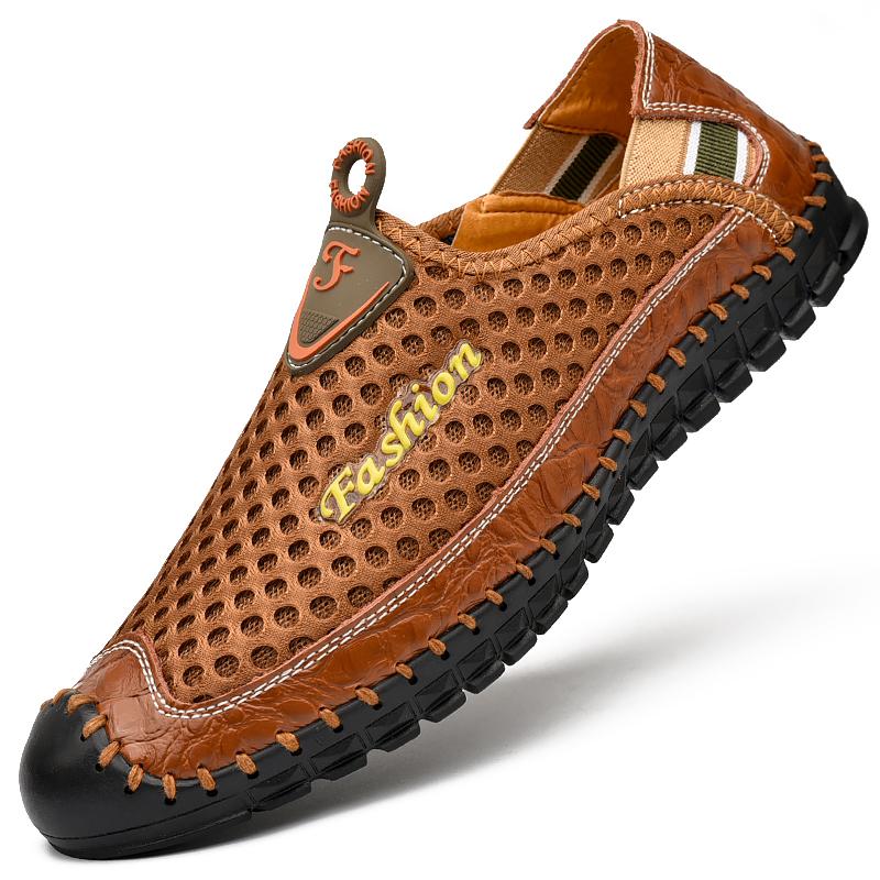 

Летние мужские большие размеры модные мужские летние кожаные дышащие повседневные туфли для вождения мокасины плоские сандалии спортивные сандалии 47 коричневый