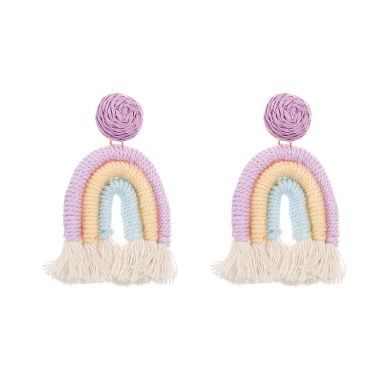 

Женские серьги, хлопковые серьги с кисточками ручной работы, милые милые радужные серьги-капли OneSize фиолетовый