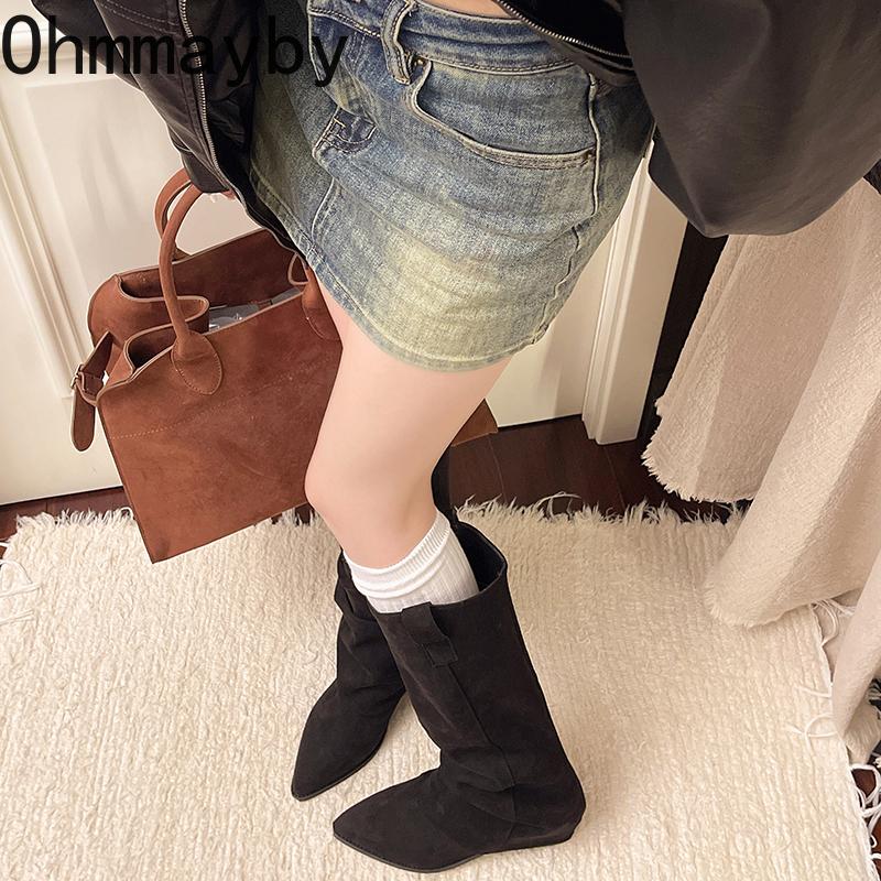 Autumn Winter Vintage Woman Knee High Boots Shoes Ladies Elegant Slip On Modern Long Botas