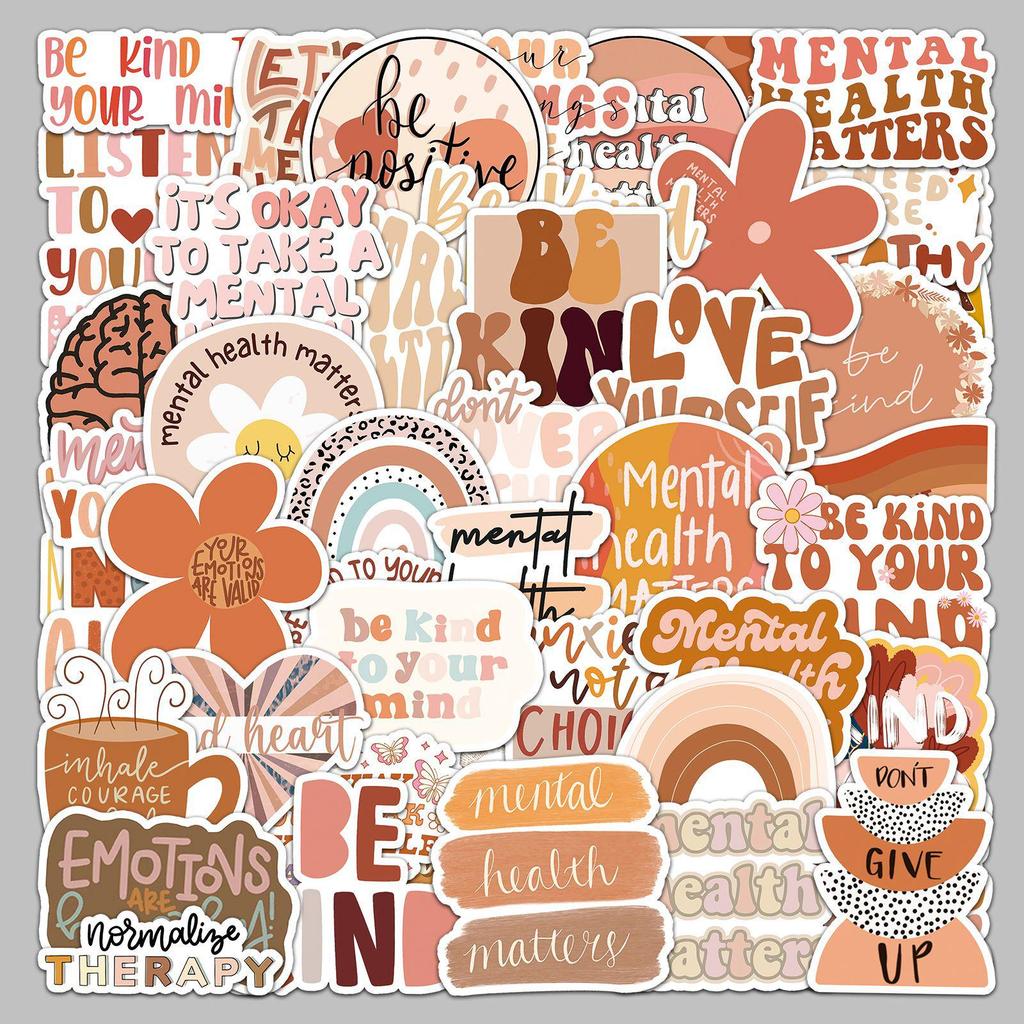50 Bohemian Mental Health Stickers: Positive Energy, Motivational, Waterproof Decorative Journal Stickers