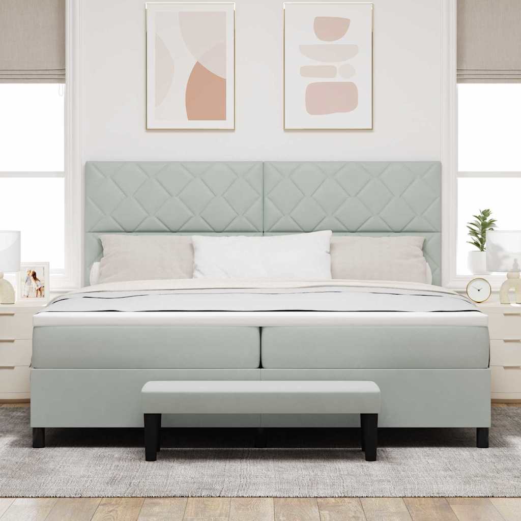 Box Spring Bed with Headboard Light Grey 200 X 200 Cm Velvet