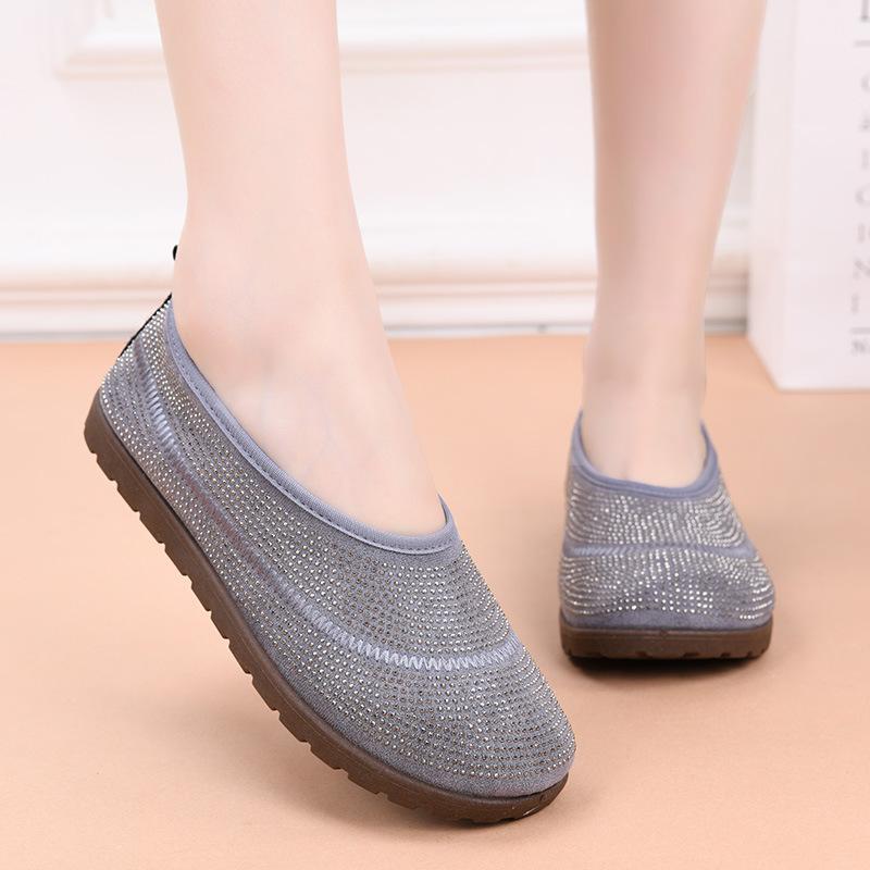 

Shoes women s summer new one-pedal round head rhinestone lazy shoes shallow mouth fashionable and comfortable flat women s single shoes 41