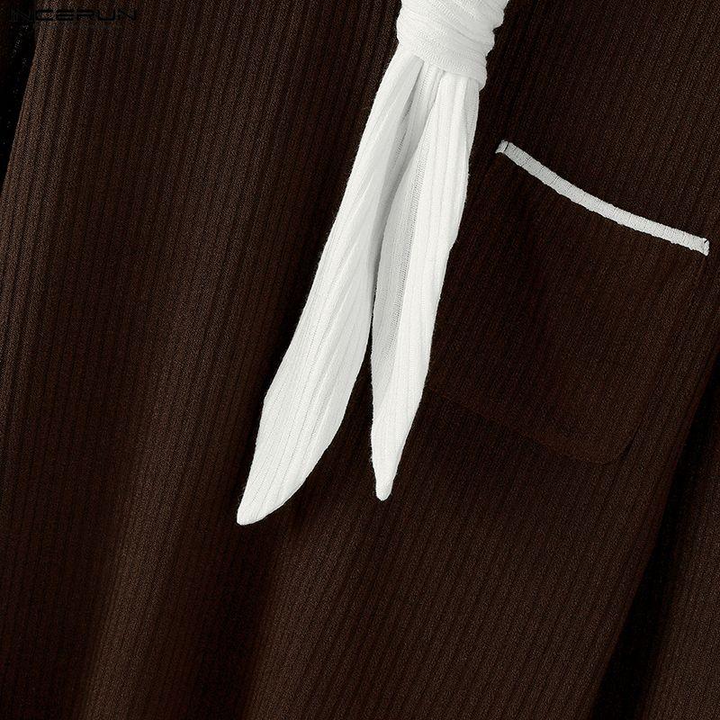 INCERUN Men Sailor Collar Long Sleeve Stitching Autumn Rib Knitted Pullovers Tops