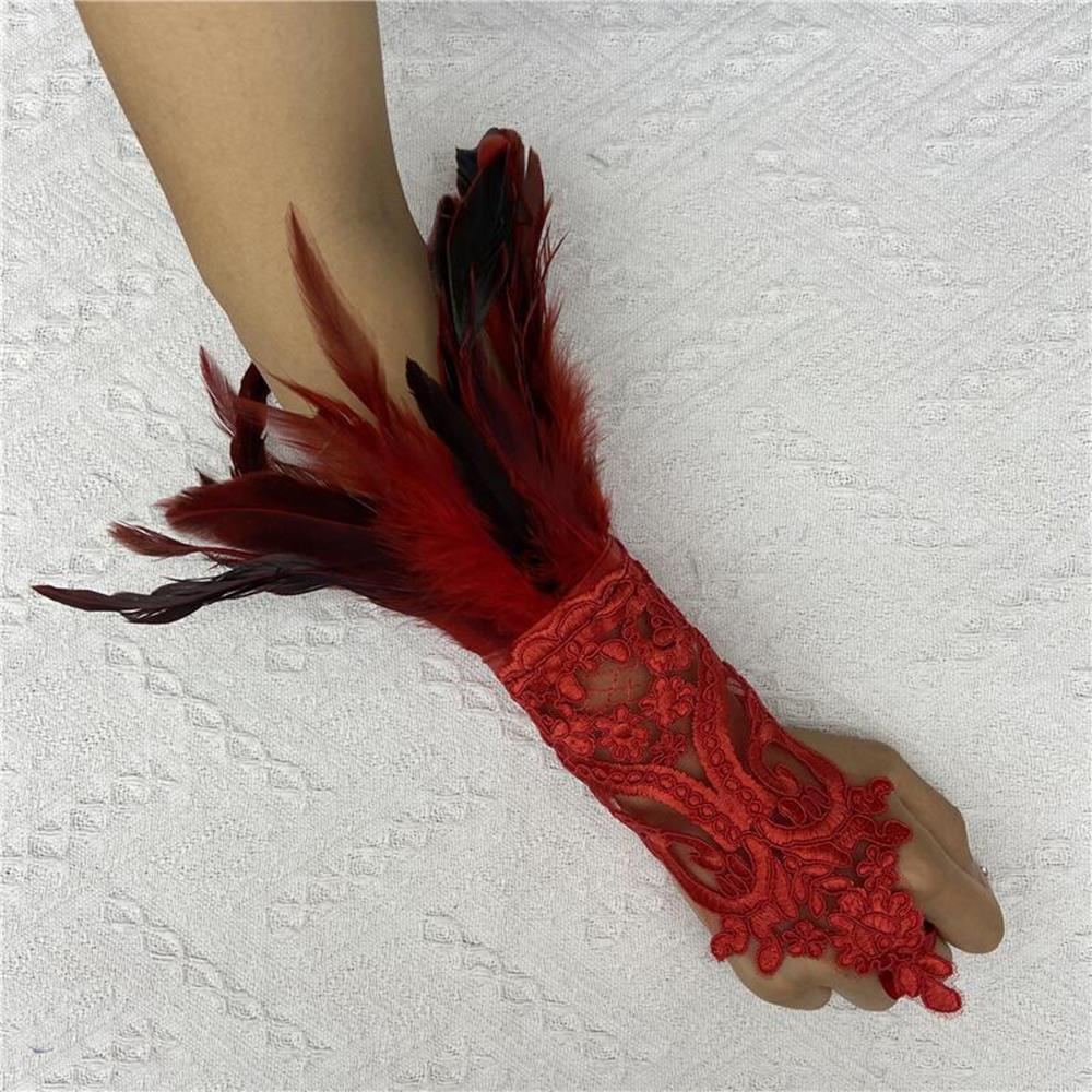 1PC Sexy Lace Feather Long Gloves Party Cosplay Lace Wrist Cuffs Wedding Party Show Costume Halloween Gothic Sleeves Accessories