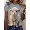 Neues Kawaii Tierprint T-Shirt für Damen, Lässiges Kurzarm-Rundhals-T-Shirt, Katze Ziege Anime Oberteile Kleidung