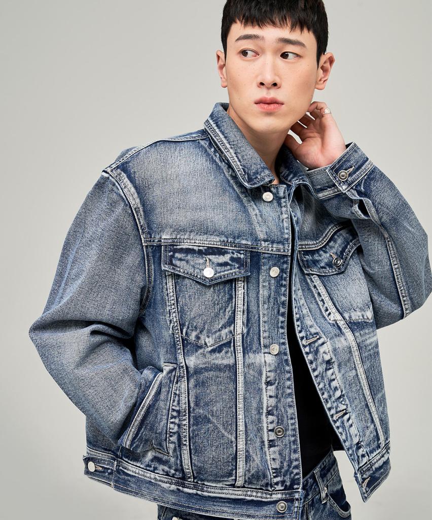 Deep Sense Santal Washed Denim Trucker Jacket D1013 - Blue