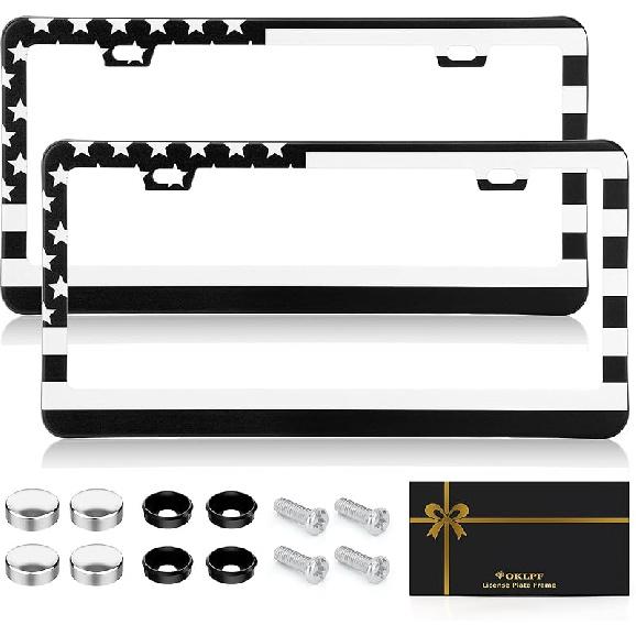 OKLPF Black Matte License Plate Frames 2 Pack,License Plate Holder With 4 Holes, License Plate Cover, Come With Screw Cap, Screw,Washer