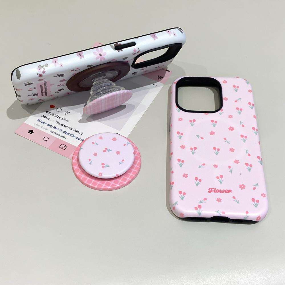 Applicable to Apple 16Pro mobile phone case Magnetic suction two-in-one bracket iPhone17 floral small fresh 15 protective case