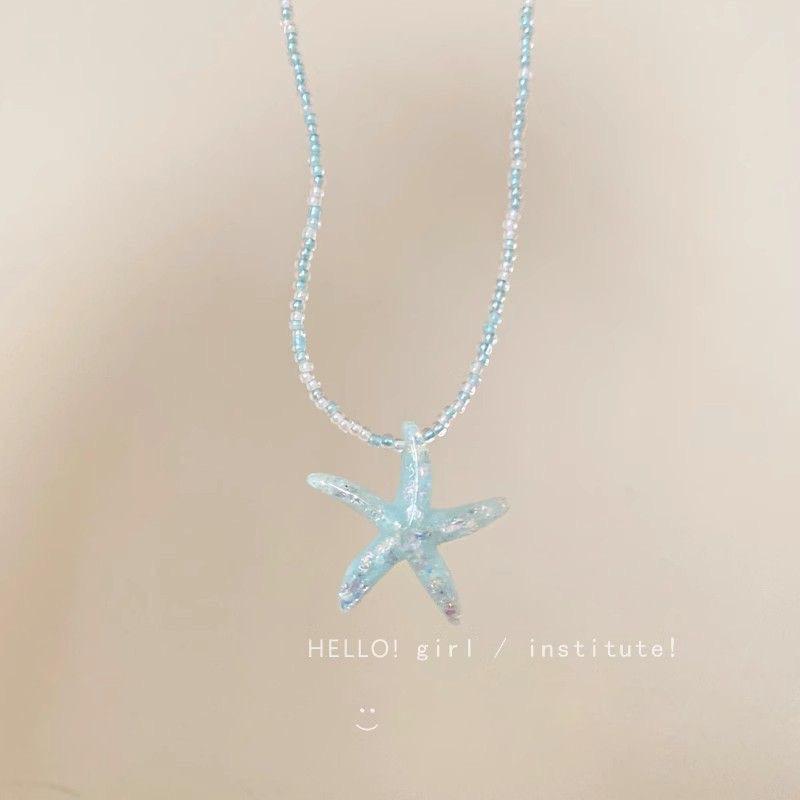 Spring-Summer Starfish Beaded Necklace: Sweet Layered Clavicle Chain for Women’s Seaside Vacation, Beach Party Accessories.