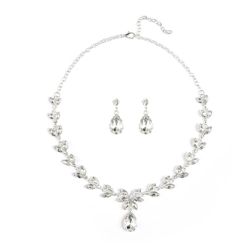 Leaf Shaped Elegant Bridal Jewelry Necklace Set for Evening Gown