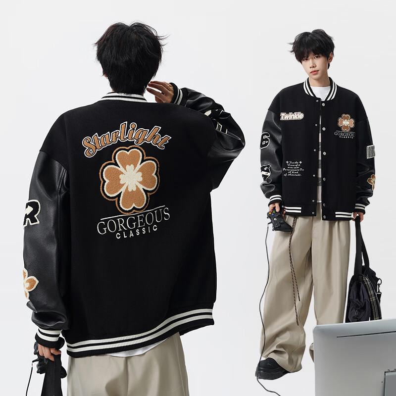 MEDE Men s Color-Block Baseball Jacket with Towel Embroidery S