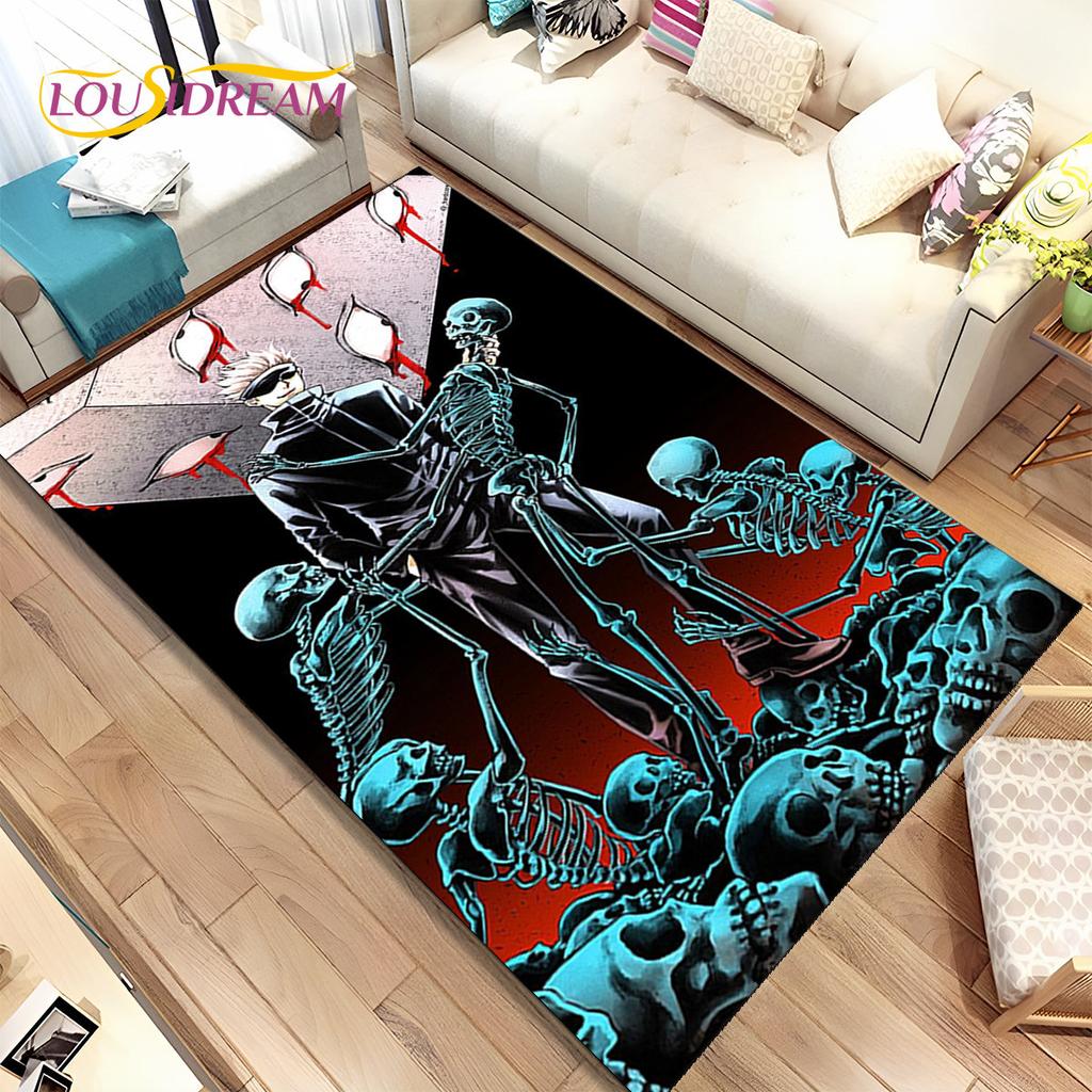 Tappeto Area Cartoon Anime Jujutsu Kaisen Grande, Tappeto per Soggiorno Camera da Letto Divano Zerbino Decorazione, Tappetino Antiscivolo per Bambini