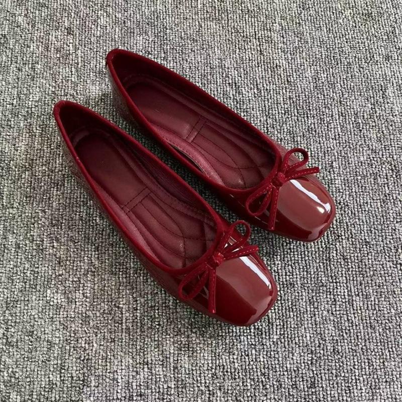 

Women s Square Toe Patent Leather Ballet Flats with Bow Decor Slip-on Casual Shoes 40 червоний