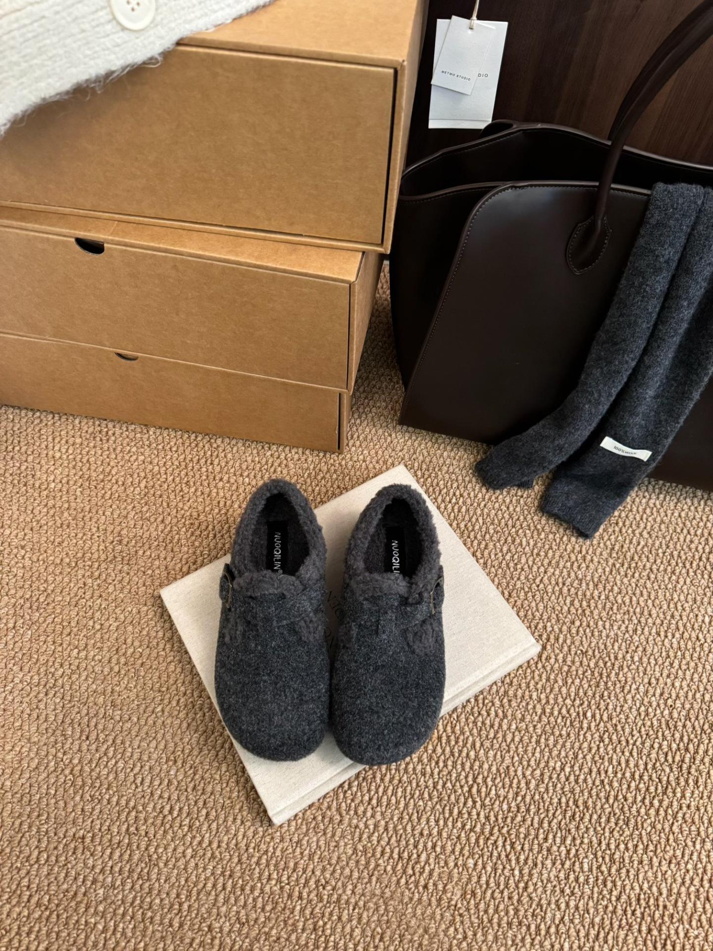 

Inner height-increasing Birkenstocks winter new velvet warm one-pedal loafers platform-soled retro Boken cotton shoes 38 чорний