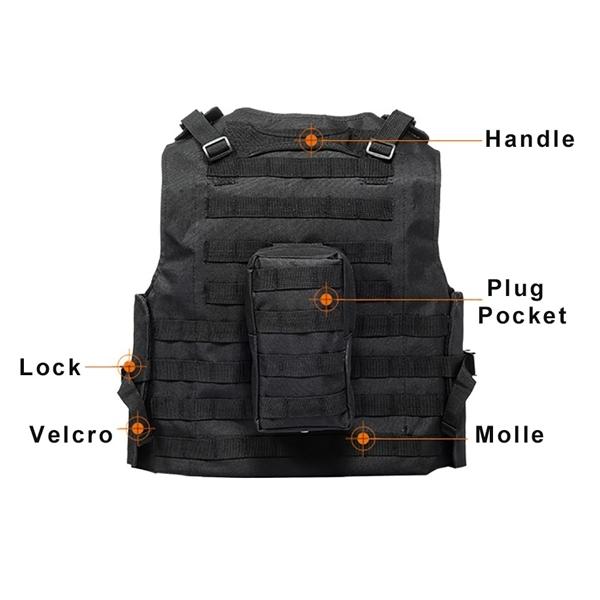 Multipocket Black Tactical Jacket mit Klettverschlüssen und Clips