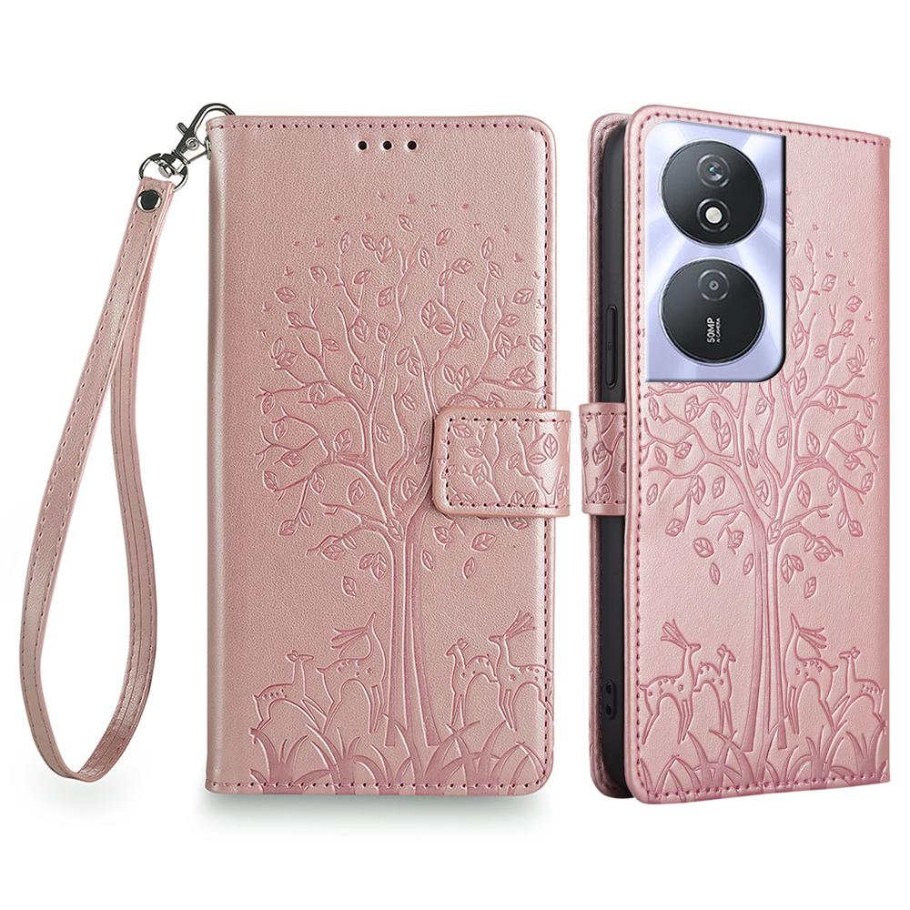 For Honor Play 50 Plus 5G/Play 8T 5G/X7b 4G/90 Smart Case Imprinted Deer Tree Pattern Leather Phone Wallet Cover