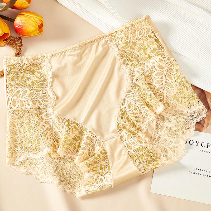 9089 Plus Size High Waist Lace Cutout Seamless Panties with Cotton Crotch