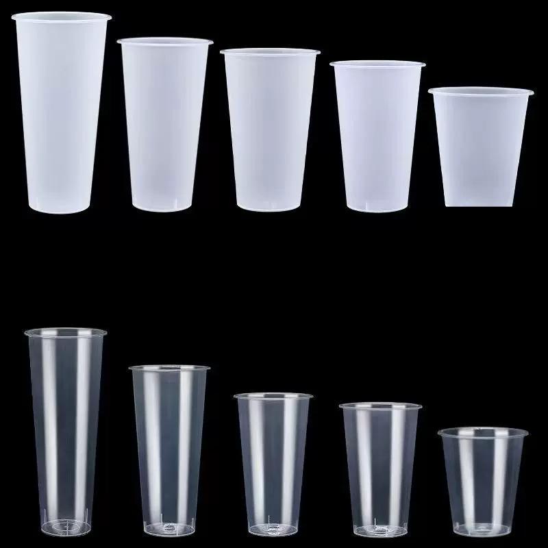 Thickened Plastic Transparent Cup Disposable Milk Tea Cupd Iced Coffee Latte Cold Drink Packaged Cup with Lid Hot and Cold Dual Use Drinking Utensils