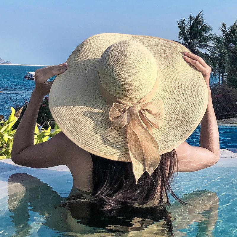 Yellow Beach Straw Hat Female Summer Beach Big Brim Sunscreen Sunshade Travel Versatility Big Brim Sandal Sun Summer