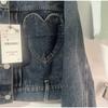 2025 Women Dark Blue Denim Coat Heart Pattern Outerwear Long Sleeve Single Breasted Jacket Spring Female Top Coats