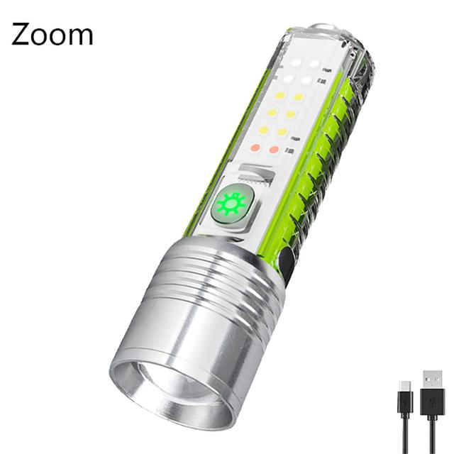 Powerful LED Fluorescence Flashlight Type-C Rechargeable Waterproof Zoom Torch Outdoor Multifunction Portable Camping Lantern