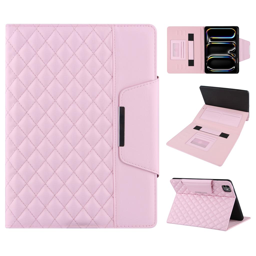 For iPad Pro 11 (2025)/11 (2024) Case Grids Leather Tablet Cover Auto Wake/Sleep Card Holder