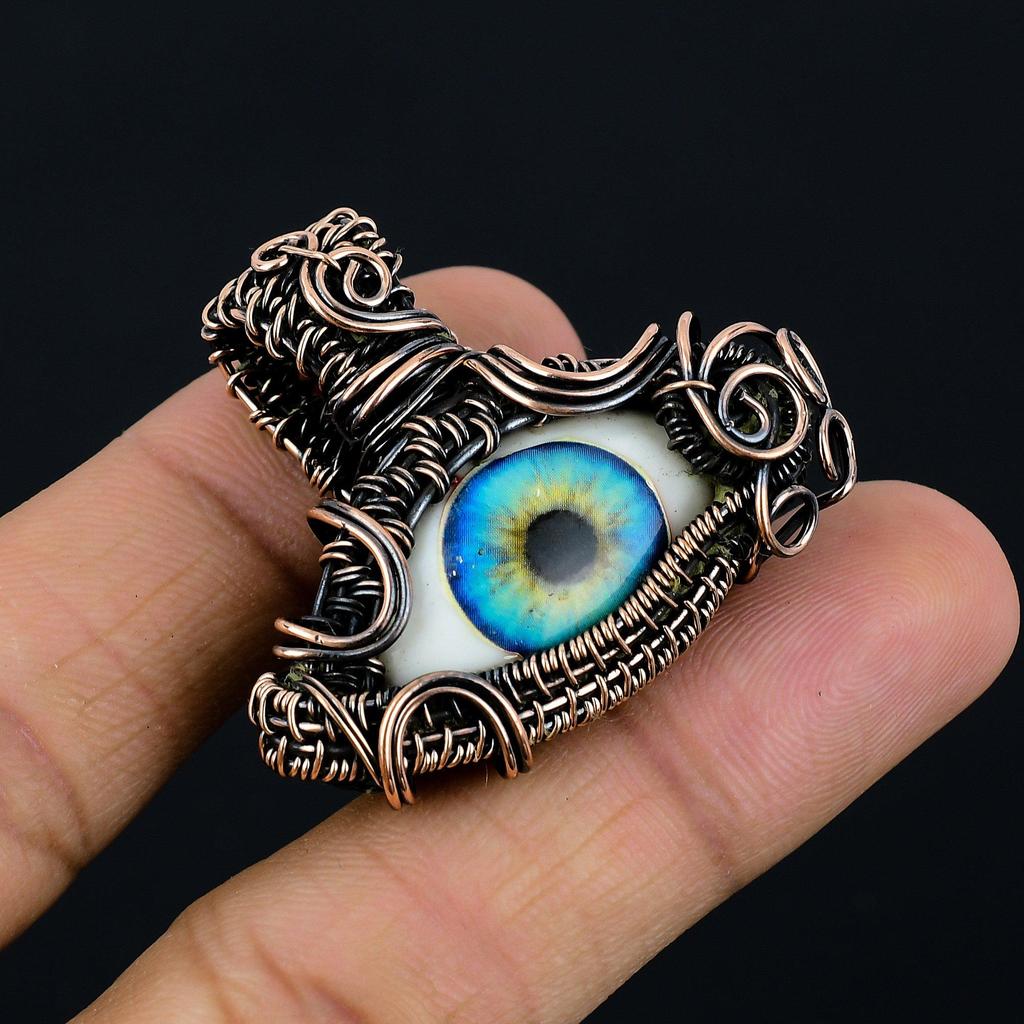 Evil Eye Pendant, 999 Copper Wire Wrapped Gemstone Jewelry, Handmade Pendant, For Mother Day