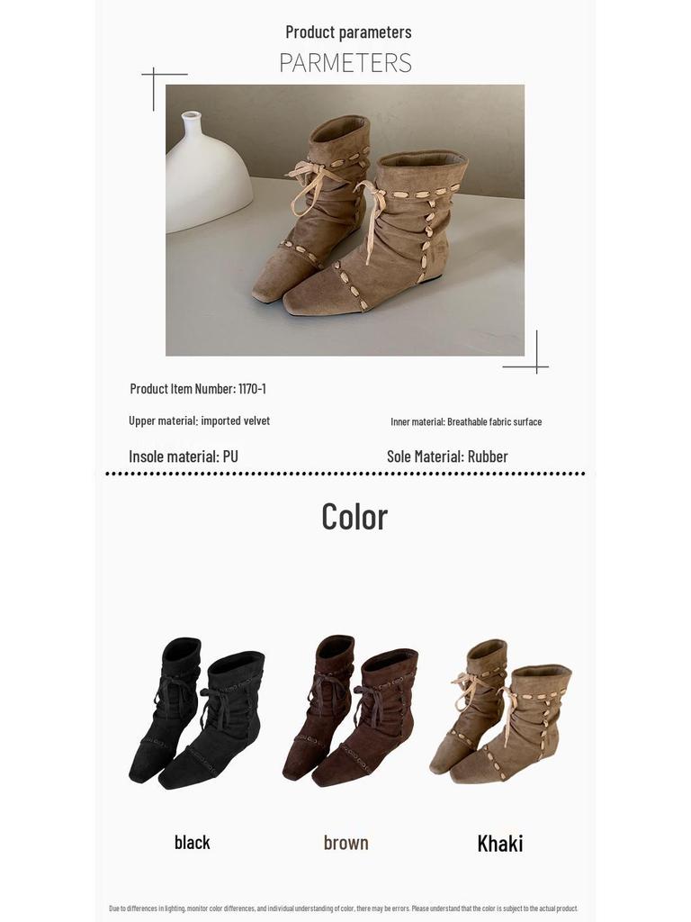 Damen Retro Western Plissee Stiefeletten mit eckiger Spitze und Innensohle, dünnes Riemendesign für Herbst und Winter.