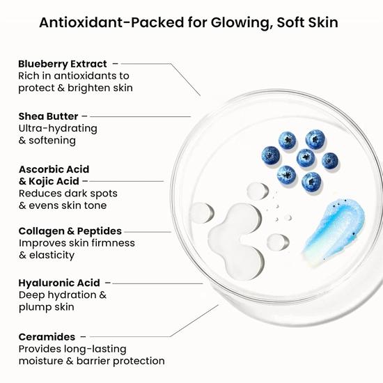 WildOak Blueberry Blast Sugar Body Scrub | 300g | Kojic & Hyaluronic Acid, Ceramides, Collagen & Peptides | De-Tan & Brightens Dark Areas