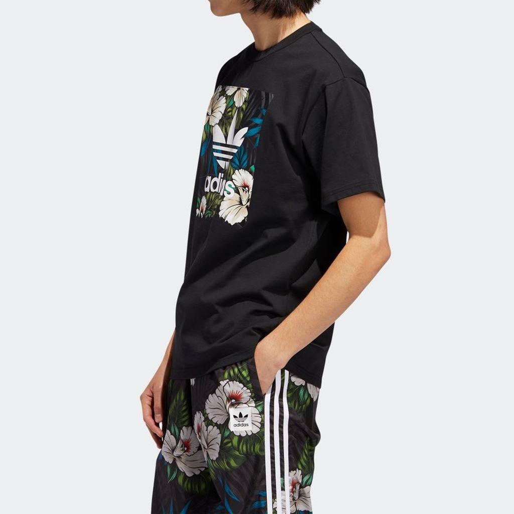 adidas Originals Trefoil Floral Print Short Sleeve T-Shirt Men Tops Black EC7360