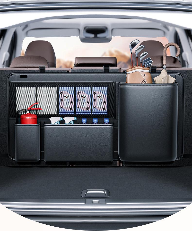 Car Trunk Storage Organizer Leather SUV Rear Seat Back Hanging Tools Firefighter Water Bottle Cup Pocket Organizer Accessories