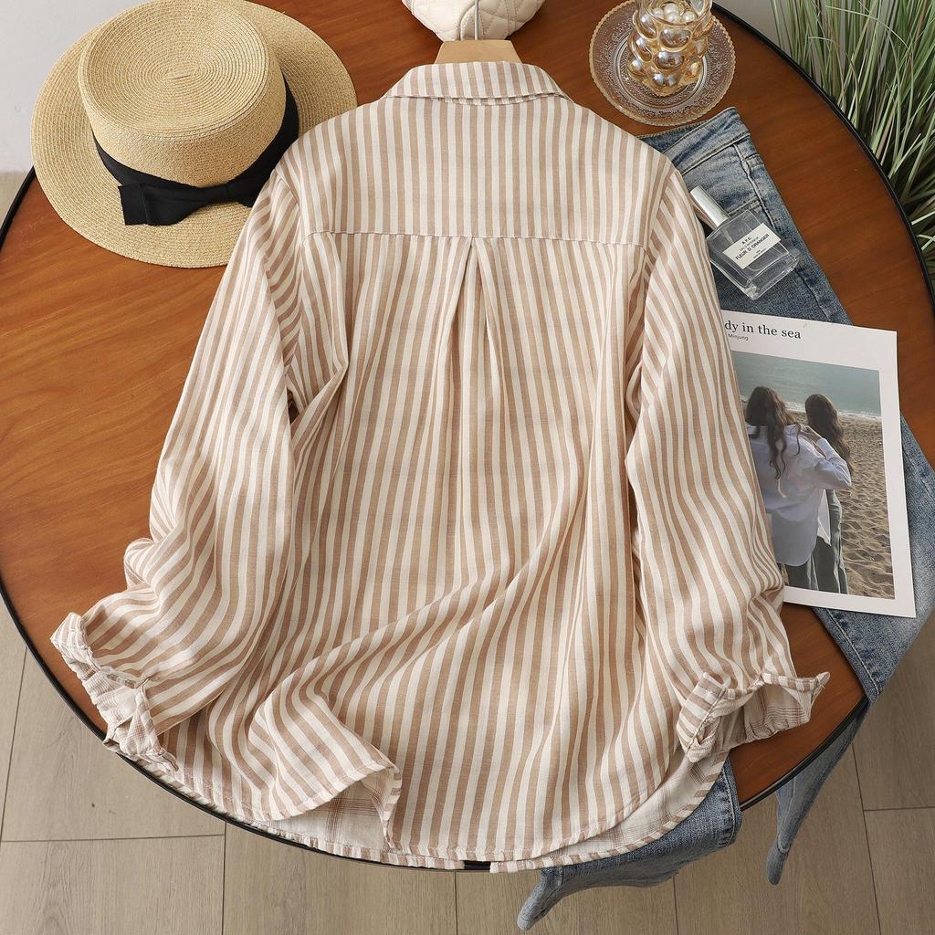 Women's Long Sleeve Double-layer Cotton Stripe Shirt - Soft, Skin-friendly, Breathable, High Quality Loose Fit