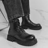 Men's Leather High-Top Martin Boots - Autumn/Winter Thick Sole, Height Increasing, British Style, Large Size
