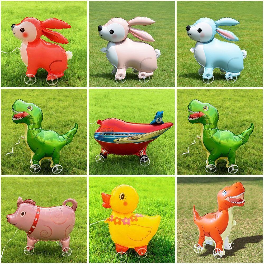 Movable Design 4D Dinosaur Balloons Drawing Foil Animal Balloon Standing Foil Balloons With Wheels Foil Balloons With Wheel