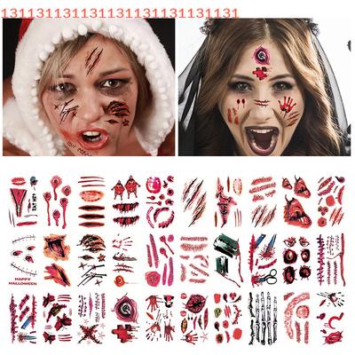 20/30/50 Arkuszy Halloweenowy Straszny Ranę Tymczasowy Tatuaż Wodoodporny Realistyczny Krew Tatuaże Blizna Po Ranę Naklejki Tatuaże Na Ciało