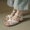 French retro woven square head Roman sandals women's 2025 new comfortable and versatile low-heeled one-word with open-toed sandals