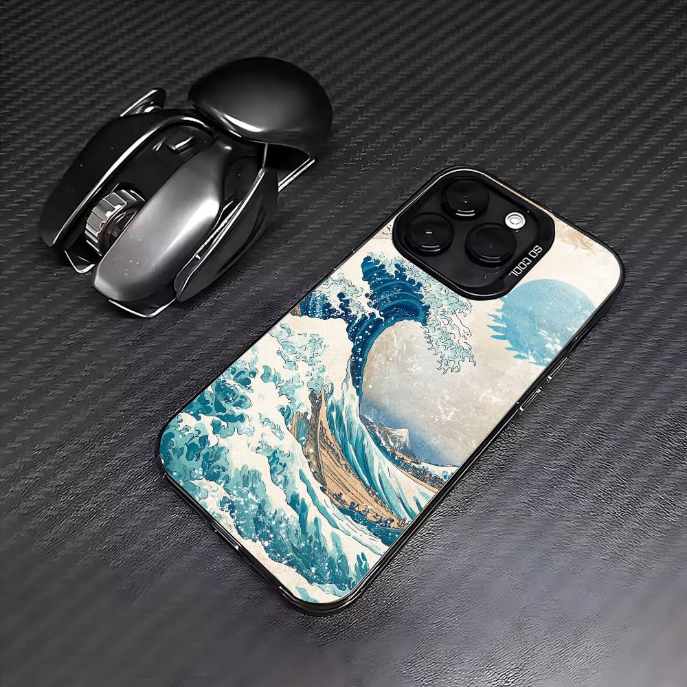 Japanese Ukiyo-e Ocean Waves Phone Case For iPhone17,16,15,14,13,12,11 Plus,Pro Max Colored Silver Plated Inside Cover