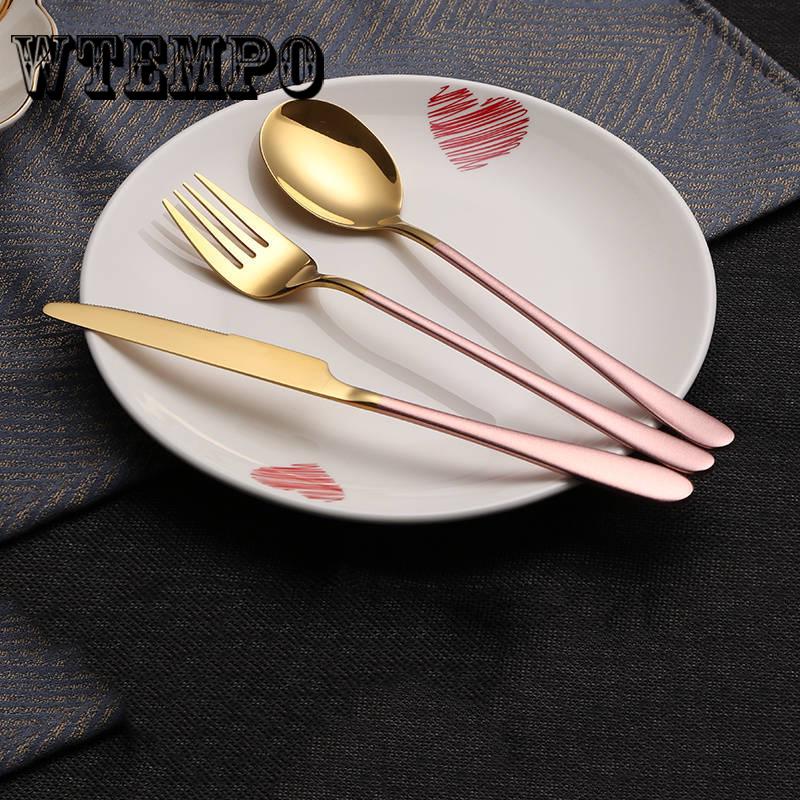 Knife 3pcs/set Stainless Steel Gold Plated Dinnerware Knife Fork Spoon Kit