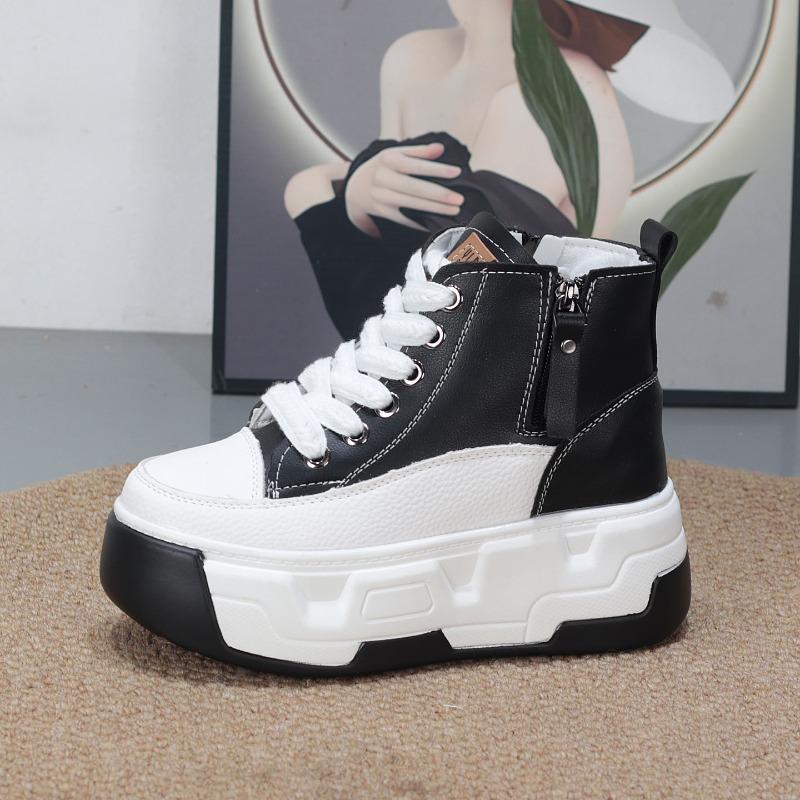 Mode 8CM Hohe Absätze Damen Freizeitschuhe 2025 Keil Schnürschuhe Damenschuhe Sport Damen Sneaker Herbst Plateauschuhe Weiß Schwarz