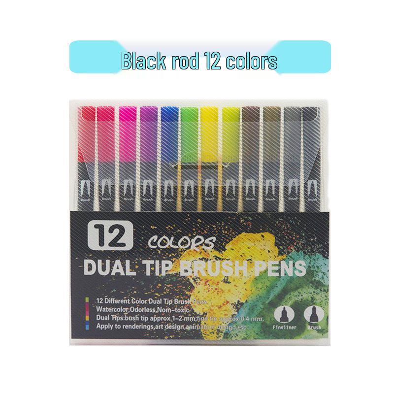 Water-based Double-ended Watercolor Pen Set with Colored Fine Liner and Soft Tip