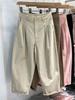 Women's Pink High-Waist Wide-Leg Carrot Pants - Loose Fit, Petite Nine-Point, Spring/Autumn 2026.
