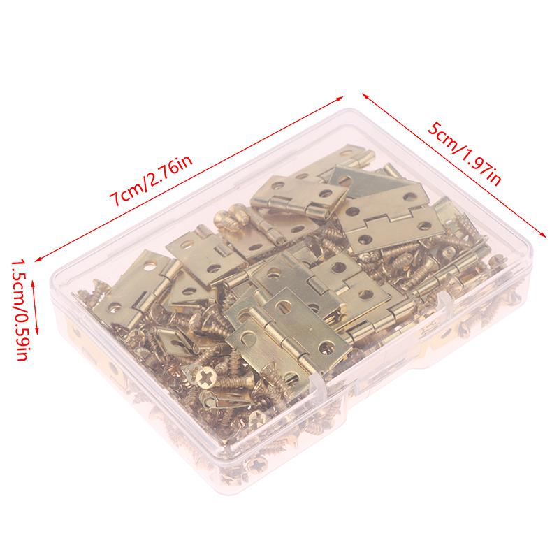 50Pcs/Box Hinges + 200 Screws Iron Gold Silver Black Bronze 4 Holes Durable Furniture Hardware Mini Hinge Decor