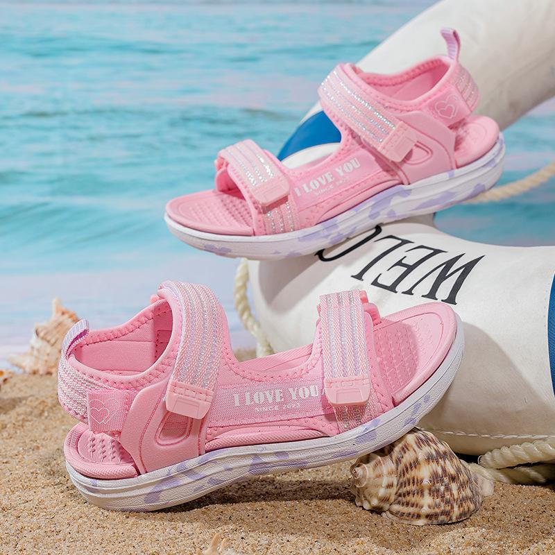 Girls Sandals Lightweight Simple Velcro Summer Pink Cute Girls Sandals Middle and Older Children Elementary School Casual Shoes