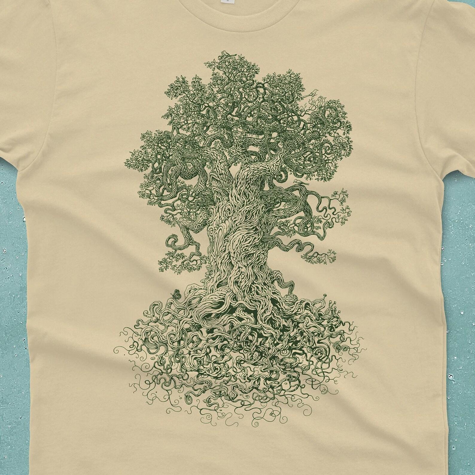 Men s Gnarled Tree Graphic Tee: Hand Screen Printed Tree of Life Cotton T-Shirt 2XL