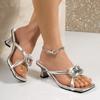 Fashion Luxury Big Crystal Cross Strap Slip On Sandals Women 2025 Summer Sexy Square Toe Low Heel Slides Fashion Dress Beach Slippers
